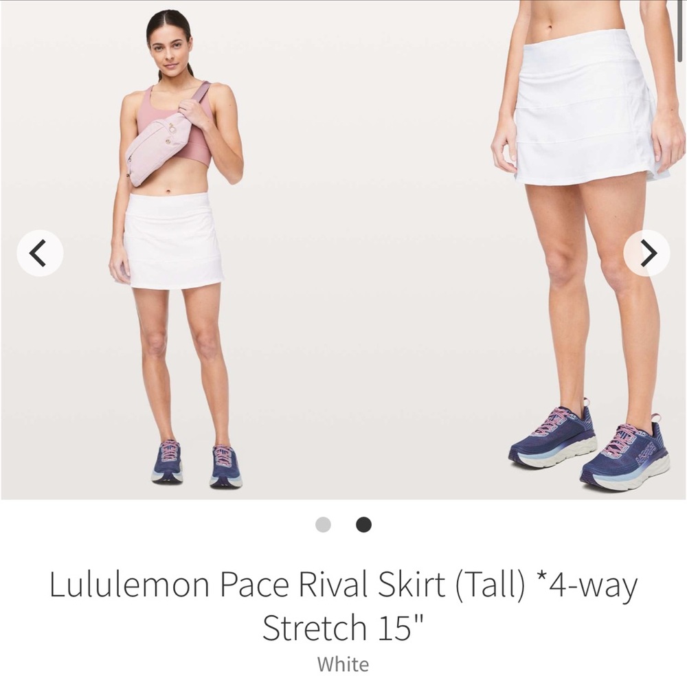 Lululemon White Pace Rival Skirt 4 way stretch 15 inch TALL